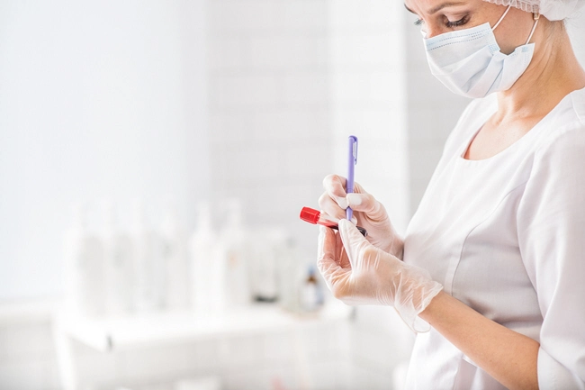 female doctor writes off blood sample female doctor writes off blood sample