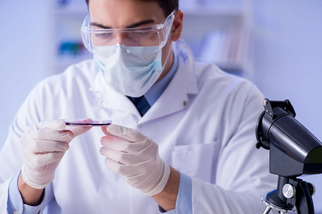 lab assistant testing blood samples in hospital