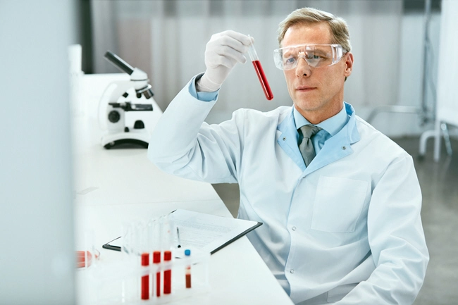 male doctor analyzing blood sample male doctor analyzing blood sample