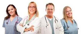 set of smiling male and female doctors or nurses
