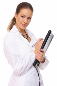 Young beautiful female HGH doctor isolates on white  199x300