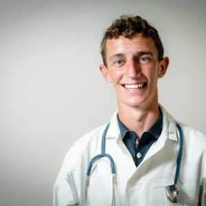 a professional and visually appealing image of a young happy smiling caucasian doctor with white teeth