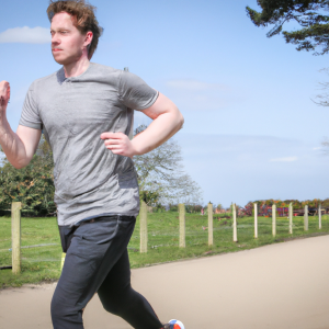 a professional appealing image of a caucasian man or woman jogging on a sunny day