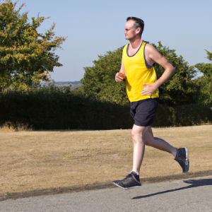 a professional appealing image of a caucasian man or woman jogging on a sunny day