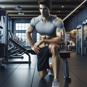 a photo realistic professionally appealing image of a good looking and athletic white man exercising in a gym