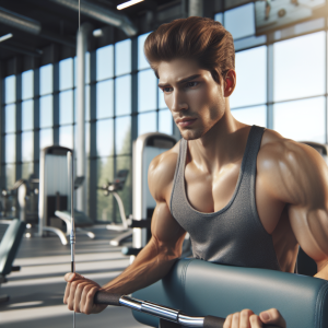 a photo realistic professionally appealing image of a good looking and athletic white man exercising in a gym