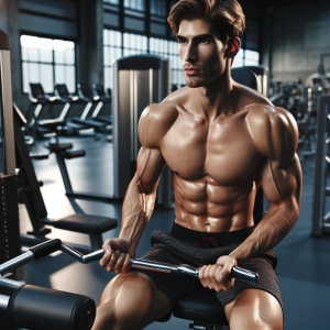 a photo realistic professionally appealing image of a good looking and athletic white man exercising in a gym 892 300x300