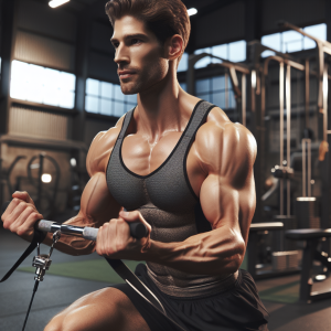 a photo realistic professionally appealing image of a good looking and athletic white man exercising in a gym