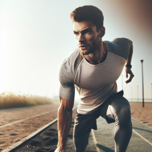 a photo realistic professionally appealing image of a good looking and athletic white man exercising or playing sports outside on a sunny day