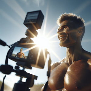 a photo realistic professionally appealing image of a good looking and athletic white man exercising or playing sports outside on a sunny day 947 300x300